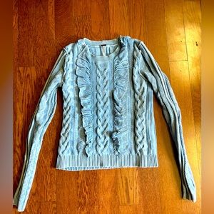 Free People light blue ruffled cable knit sweater size XS